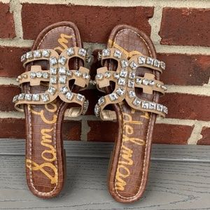 Sam Edelman Bay 2 Embellished Slide Sandal In Classic Nude Nappa Leather SZ 7.